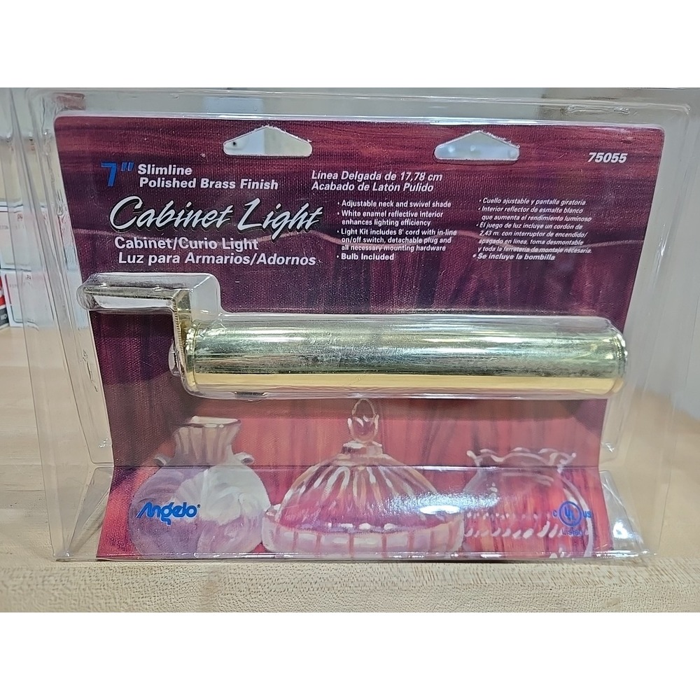 ANGELO 75055  Polished Brass Finish 7" Slimline Cabinet Light Display Adjustable